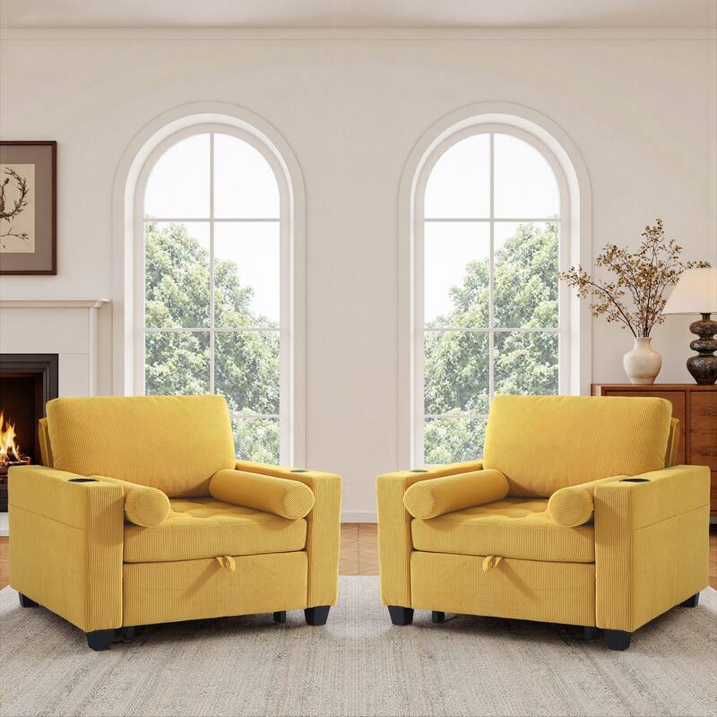 2 Set Convertible Adjustable Lounge 3-in-1 Pull-Out Sleeper Chair Bed