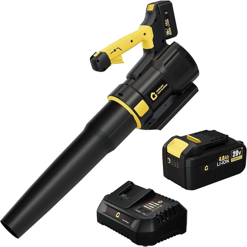 2 Speed 650CFM 200MPH Cordless 20V Electric Leaf Blower for Lawn Care, Blowing Leaves, Patio, Dust - N/A - Yellow