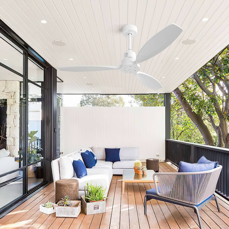 52 Inch Wood Blade Low Profile Ceiling Fan with 6 Speed Remote Control for Patio Living Room