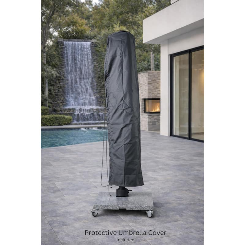 Piola Dark Grey 10 ft. Square Aluminum Patio Cantilever Smoke Grey Fabric Umbrella with Granite Base