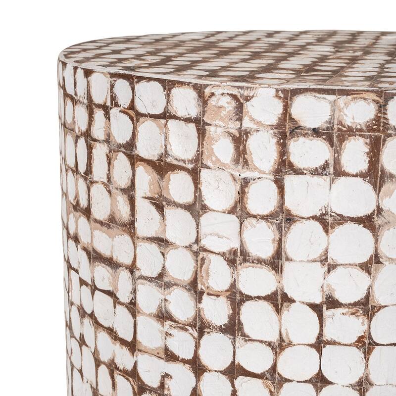 Round Handmade Coconut Shell Accent Table by East at Main