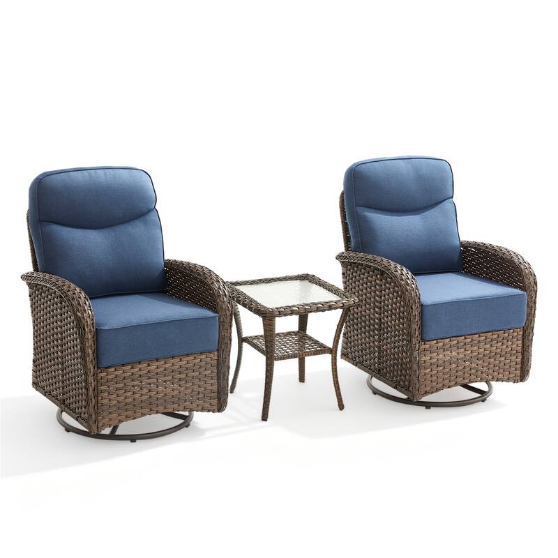 Pocassy Outdoor Sofa Swivel Chair and Ottman with Coffee Table