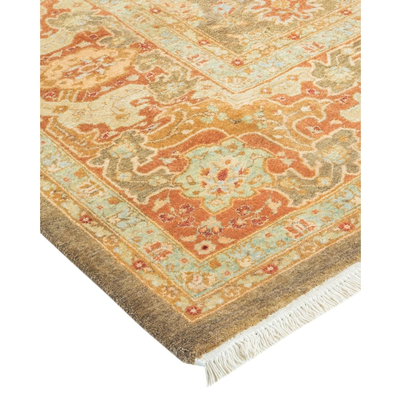 Overton Hand Knotted Wool Vintage Inspired Traditional Mogul Green Area Rug - 6' 2" x 9' 9"