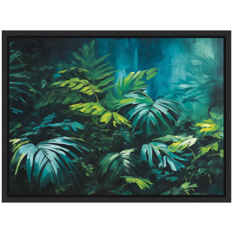 Kate and Laurel Sylvie Midnight Tropics Lush Landscape Framed Canvas by The Creative Bunch Studio