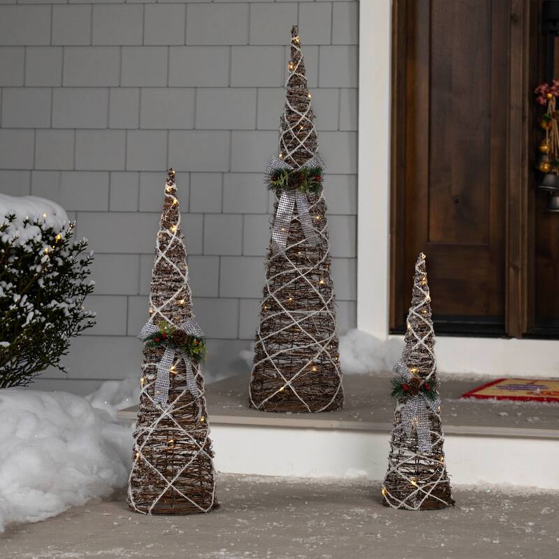 3 LED Lighted Pine Berries Cone Christmas Tree Decorations 39.25"