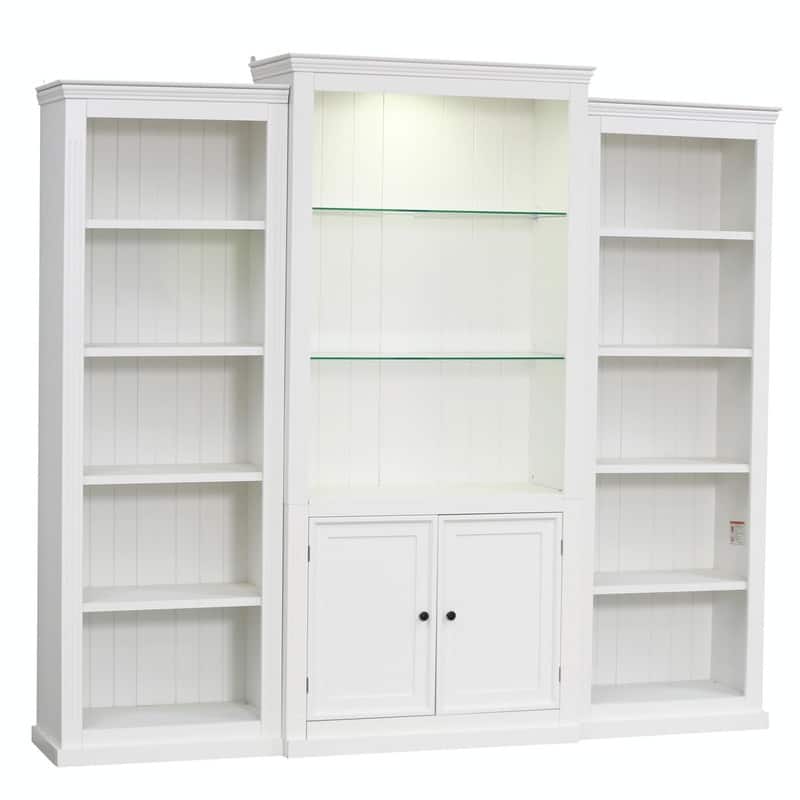 78.75" Tall 3-Piece Bookcase Set with Adjustable 5-Color LED Light, Retro Glass Display Shelves for Living Room or Office