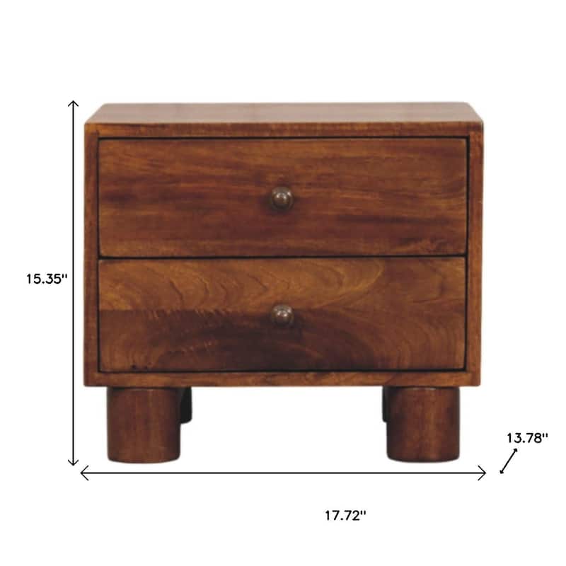 HomeRoots 15" Chestnut Solid Wood Square Two Drawer Nightstand