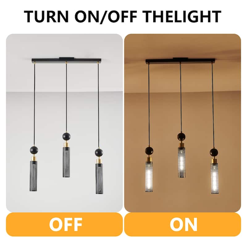 Modern Black and Gold 3-Light Adjustable Pendant Light with Cylindrical Mesh Shades, E26 Base, for Dining Room and Living Room