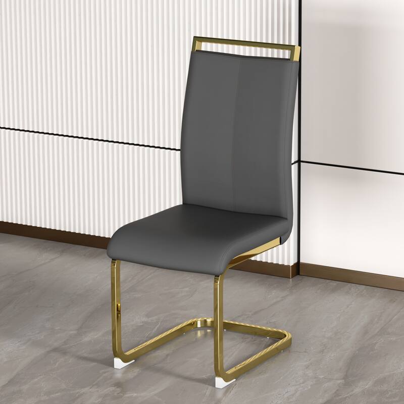 Modern PU Faux Leather High Back Dining Chairs with C-shaped Tube Chrome Metal Legs