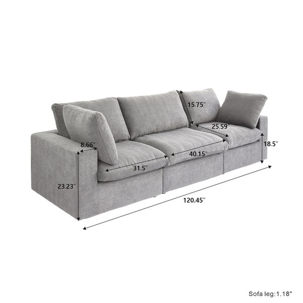 dimension image slide 2 of 3, Modern Linen Sectional Sofa Commix Down Filled Overstuffed Upholstered Couches for Living Room
