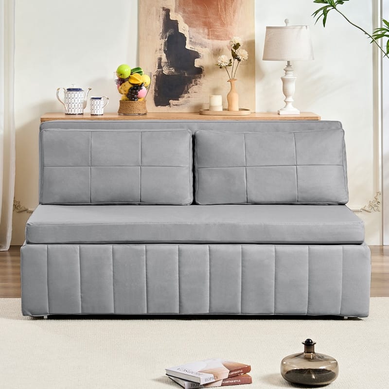 Mixoy Modern 62''Pull Out Sofa Bed,3-in-1 Pull Out Leathaire Fabric Sleeper Sofa Couch,Chaise Lounge,living room furniture