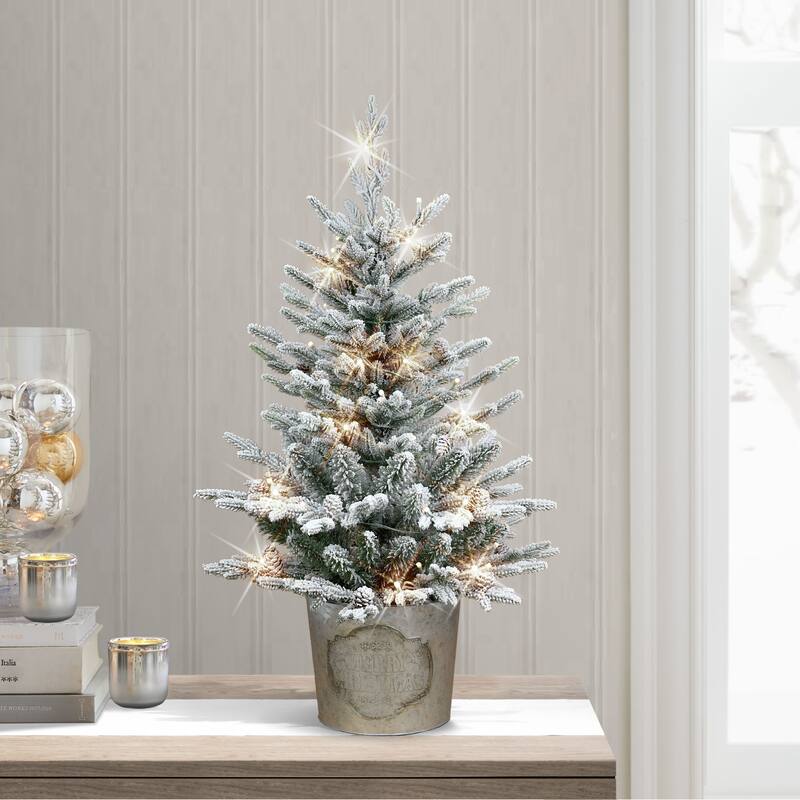 Puleo International Pre-Lit 2' Flocked Tabletop Artificial Christmas Tree