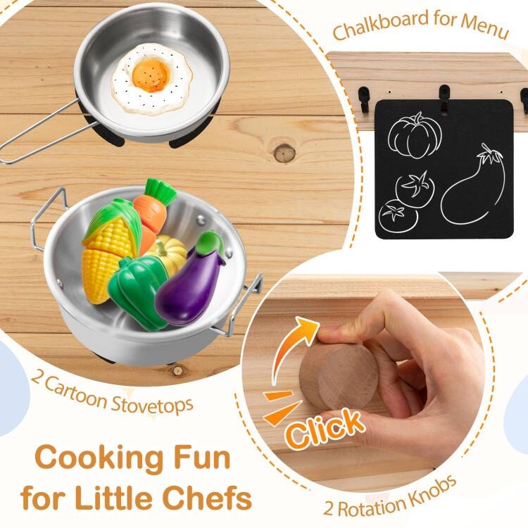 Outdoor Play Pretend Kitchen with Detachable Sandbox and Removable Sink-Natural - Multi