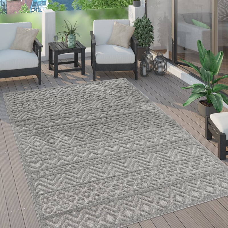 Indoor & Outdoor Rug With Boho Trellis High-Low Pattern - 2'8" x 4'11" - grey