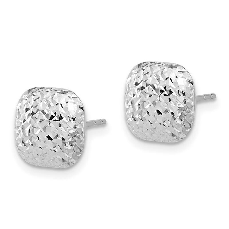 Curata 14k White Gold Polished Sparkle Cut Puffed Square Post Earrings - 10.1x10.1mm