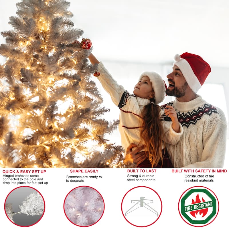 Puleo International 9 ' Pre-Lit White Slim Fraser Fir Artificial Christmas Tree