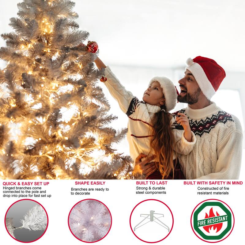 Puleo International Pre-Lit 4.5' Pencil White Fraser Fir Artificial Christmas Tree