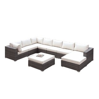 Outdoor U-Sectional with Ottoman in Light Gray and Ivory - Bed Bath & Beyond - 34744294