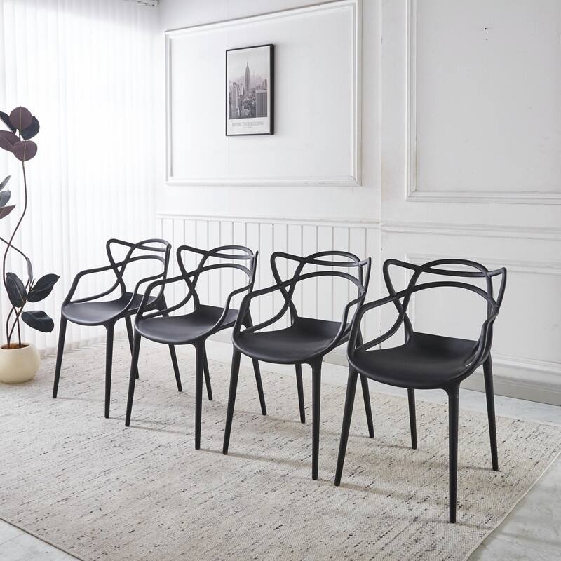 Modern Accent Chair with Clear Shell and Metal Legs, Versatile Dining or Desk Chair - Black