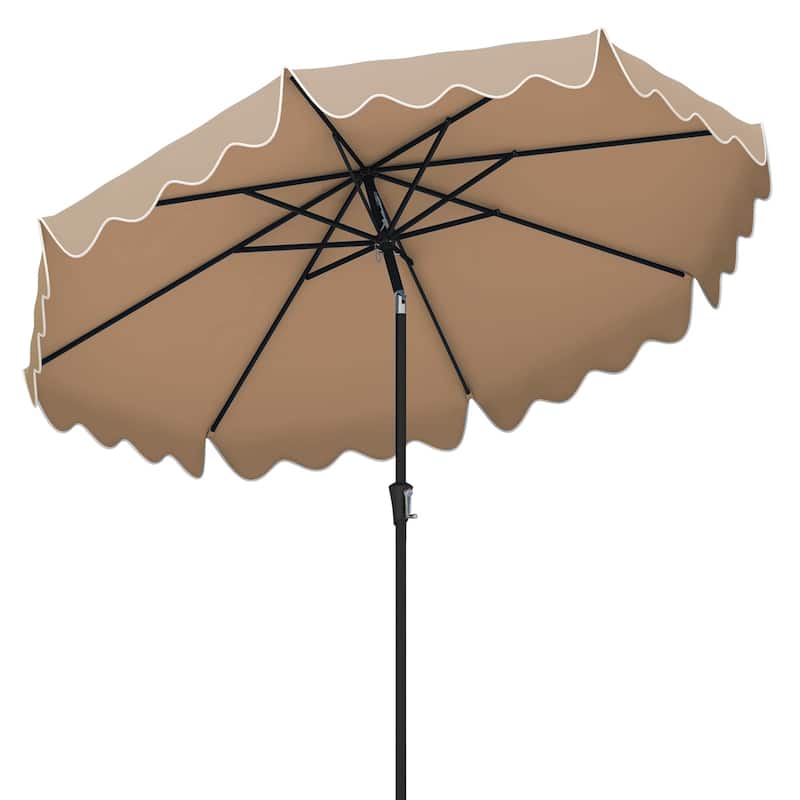 Large 9x8 Feet Polyester Fabric Outdoor Patio Umbrella with Wind Vent and Push Button Tilt Crank Handle - Brown