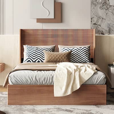 Large Grooved Undulating Lift Storage Bed Frame with Lift Storage