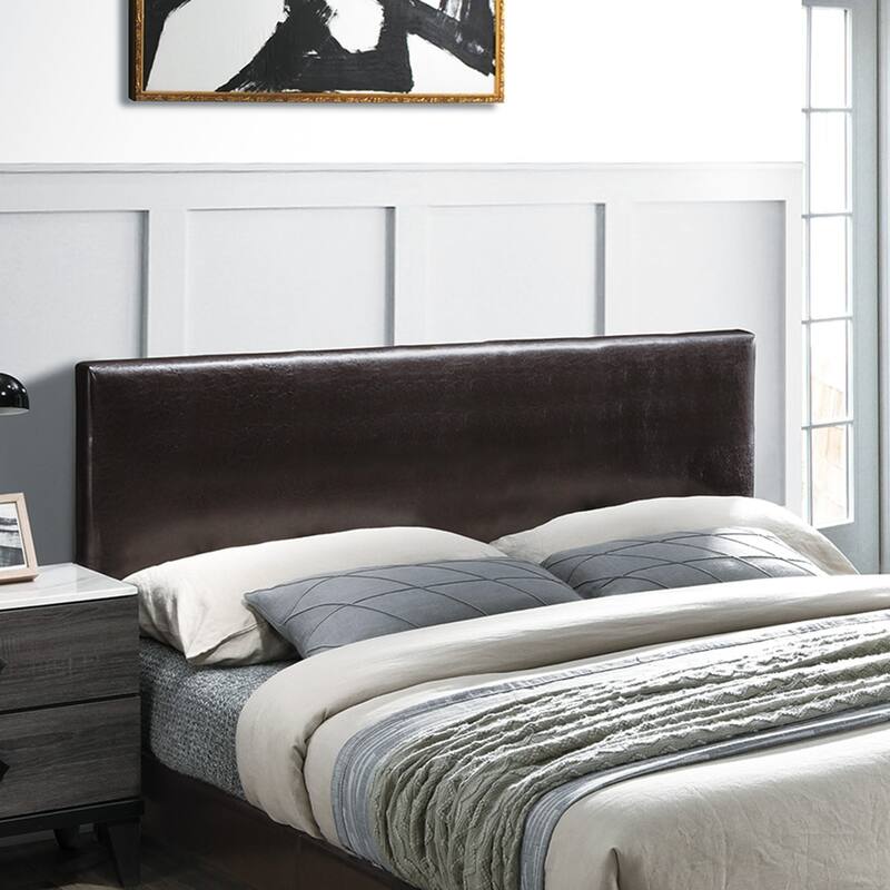 Adjustable Headboard Full Size Faux Leather Upholstered Bed Frame in Espresso Brown