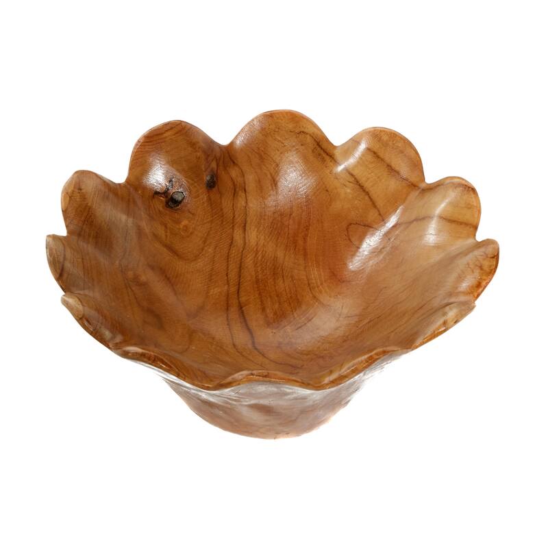 Teak Wood Floral Handmade Decorative Bowl - Set of 3 Brown - Roche River Decor