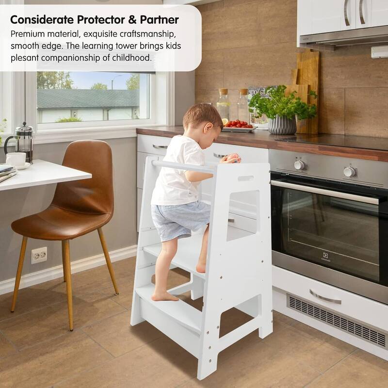 Toddler Standing Tower Kitchen Step Stool Adjustable Height Learning Stool,Helper Removable Anti-Drop Safety Rail Stool