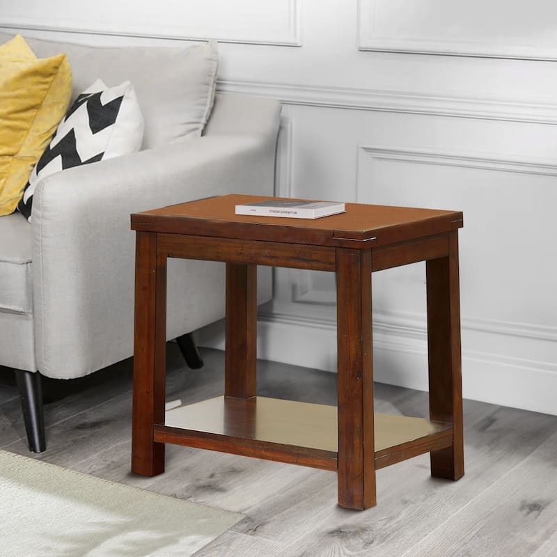 Square Shaped End Table with Open Bottom Shelf, Dark Cherry