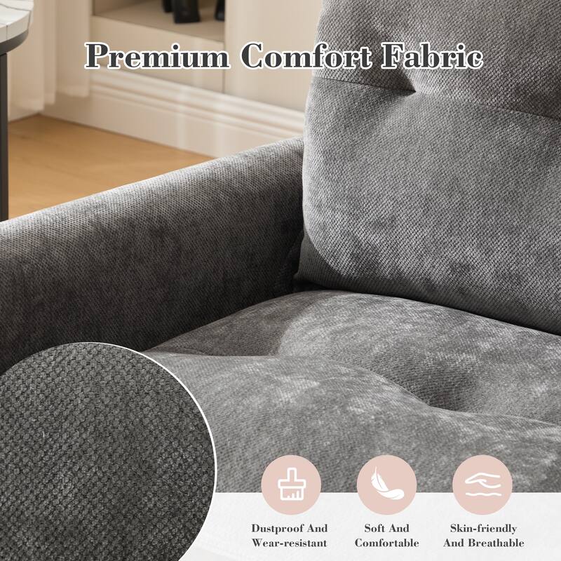 HOMEFUN Chenille Upholstered 360°Degree Swivel Mid Century Modern Arm Chair with Side Pocket for Living Room