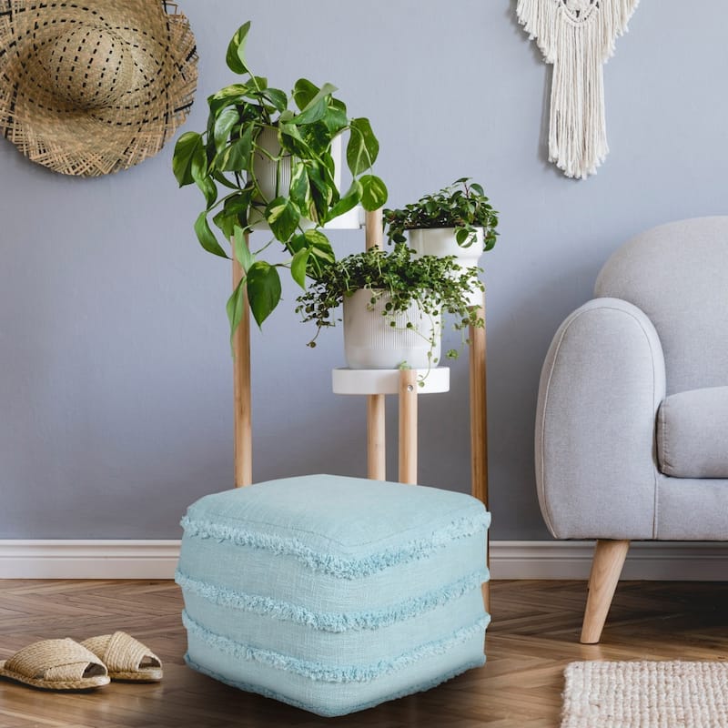 18" Cotton Striped Pouf Ottoman for Living Room, Bedroom or Office