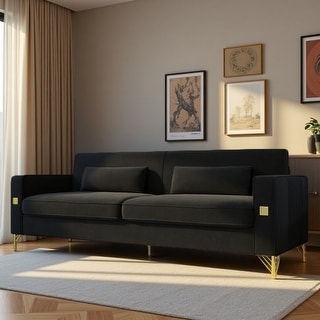 Modern 3-Seat Faux Sherpa Sofa with Gold Metal Legs, Plush Spring ...