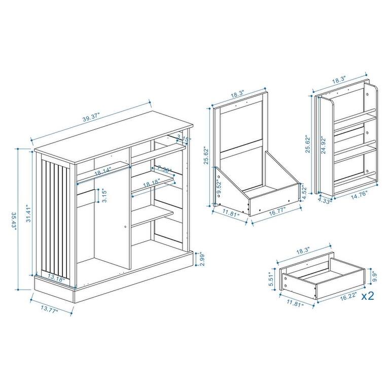White Kitchen Trash Can Storage Cabinet with Drawers and Shelves