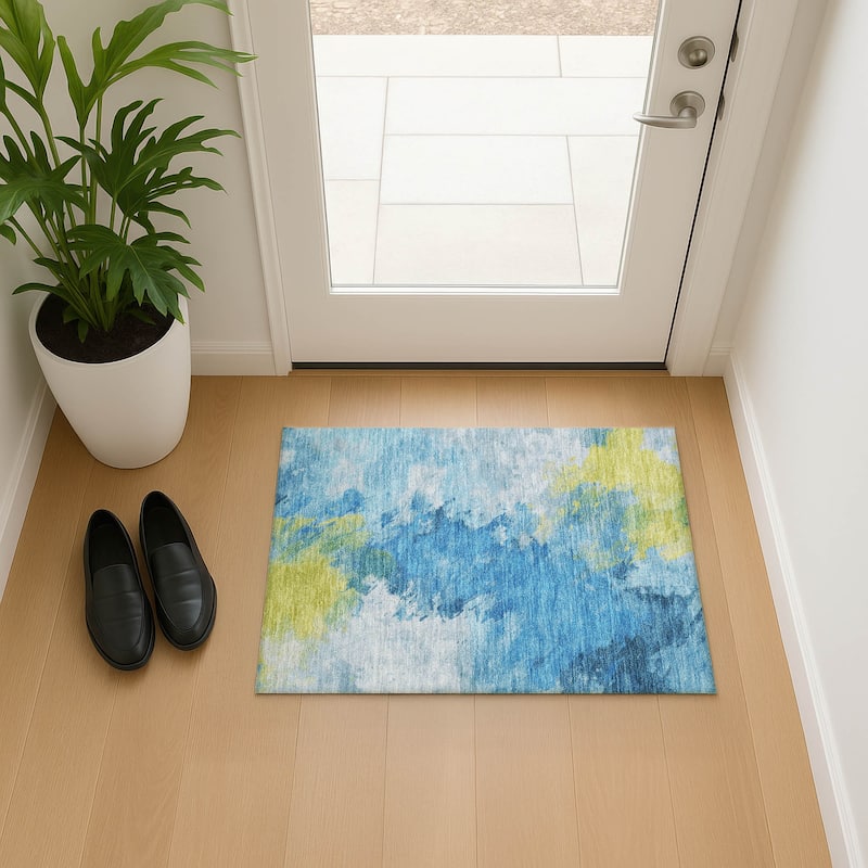 Premium Washable Super Soft Abstract Modern Mayfield Rug - Blue - 1'8" x 2'6"