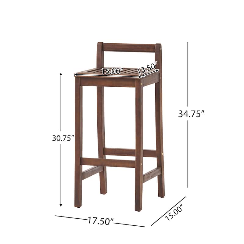 Roomfitters Outdoor Acacia Wood Bar Stools, Rustic Patio High Dining Chairs with Backrest and Footrest, Brown