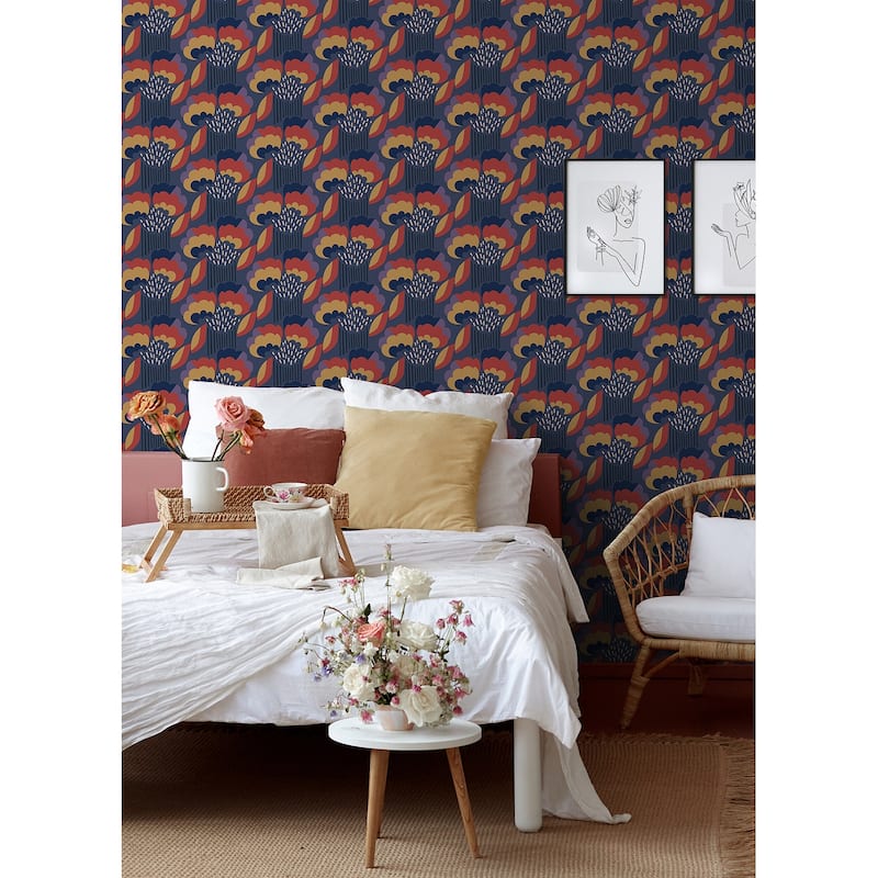 Megan Carter Retro Esme Navy Peel and Stick Wallpaper
