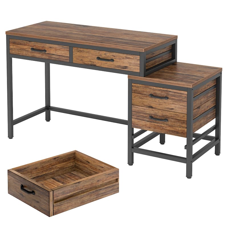 51" Reversible Industrial Computer Desk with 5 Drawers