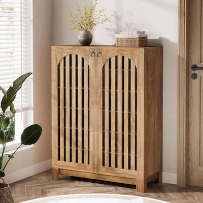 Shoe Cabinet with Louver Doors, 6-Tier Adjustable Shoe Storage Cabinet
