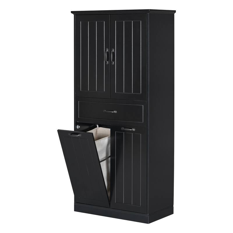 Tall Laundry Floor Cabinet with Removable Baskets, Waterproof Bathroom Storage Cabinet with Adjustable Shelf & Drawer