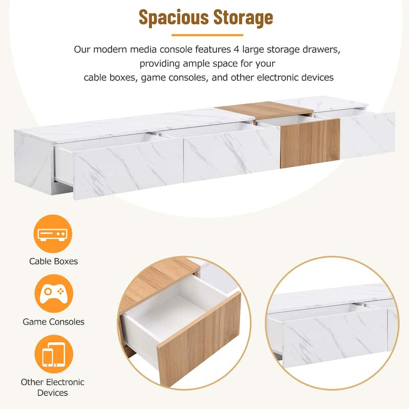 Floor Storage TV Stand, 78.70" Wood Media Console with 4 Drawers, Free Combination Entertainment Center for TVs up to 88"