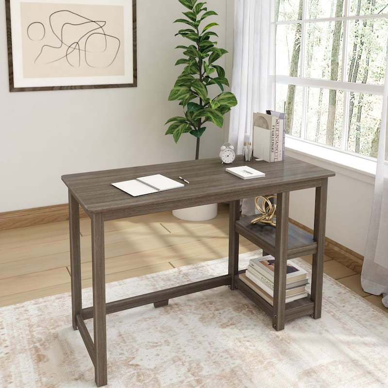 Plank and Beam Desk with Bookshelves - Clay