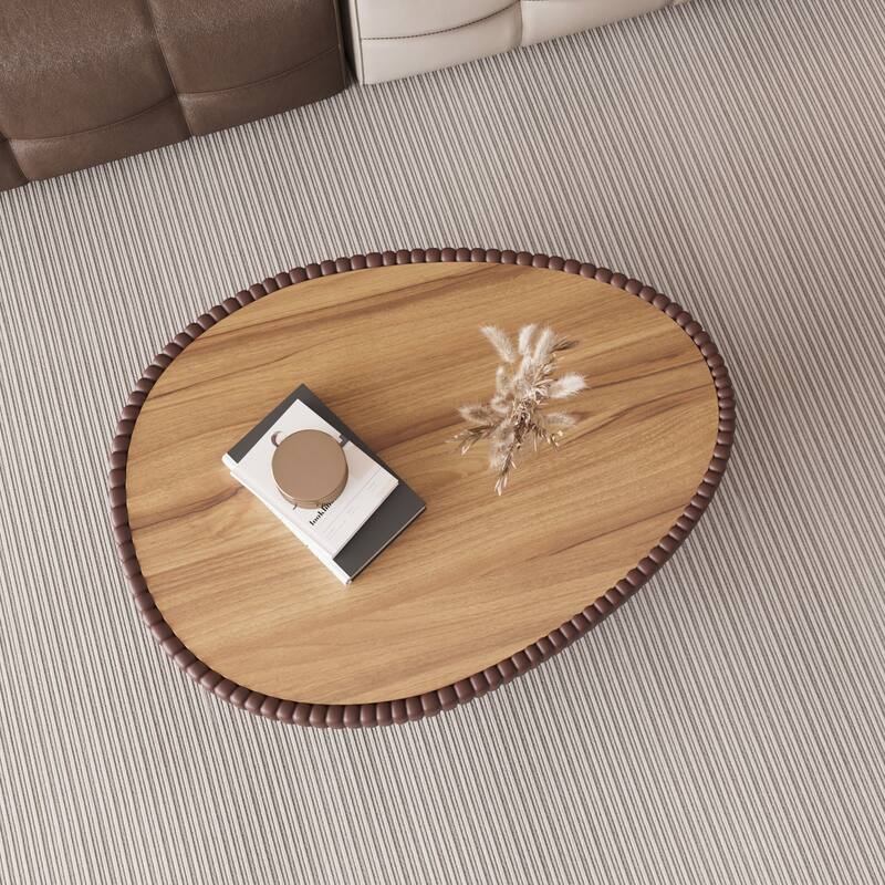 Goose Egg-Shaped Marble & Leather Coffee Table Accent Table, Side Table Sofa Table Bedside Table, No Assembly Required