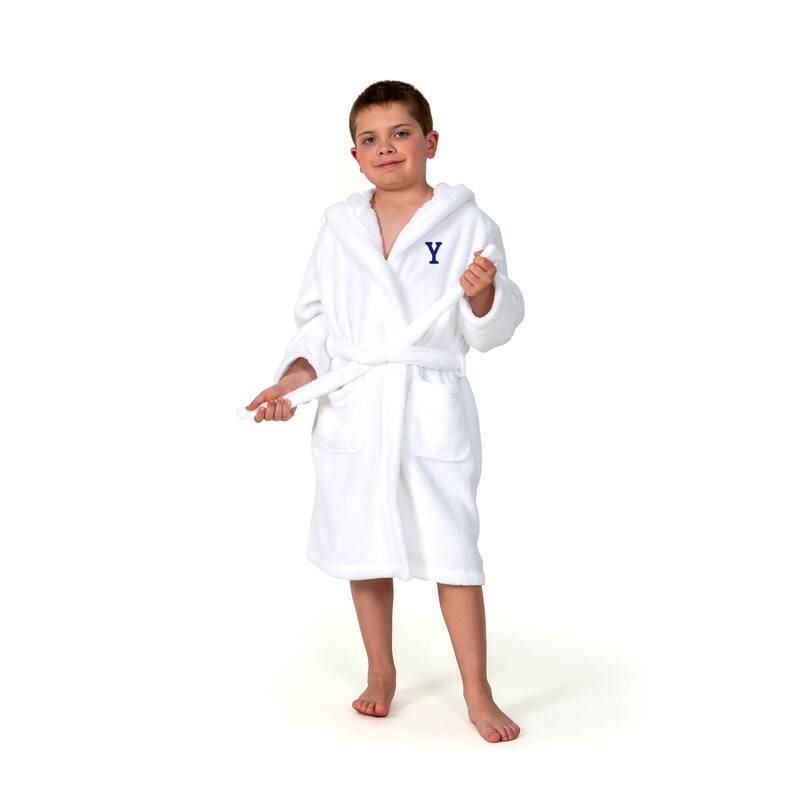Sweet Kids 100% Polyester SUPER PLUSH Double Brushed Hooded Bathrobe with Navy Bookman Monogram