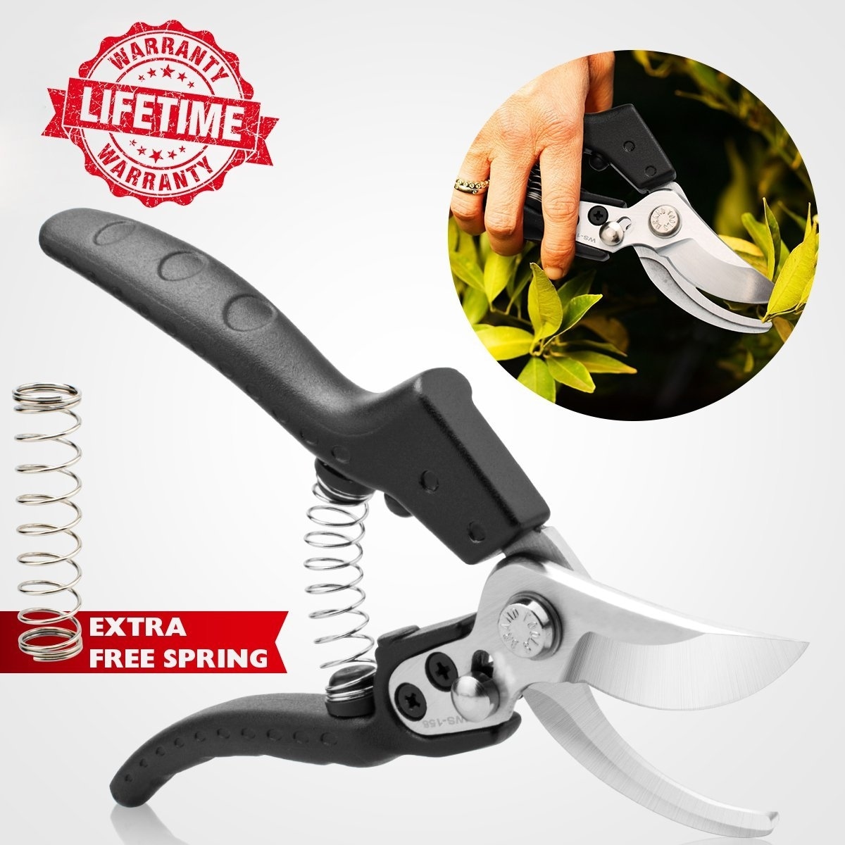 Green Garden Shears with Spring and Safety Buckle Garden Clippers for Garden Harvesting Fruits & Vegetables T-MAI SK-5 Bypass Hand Pruners Tree Trimmers Secateurs Pruning Shears 