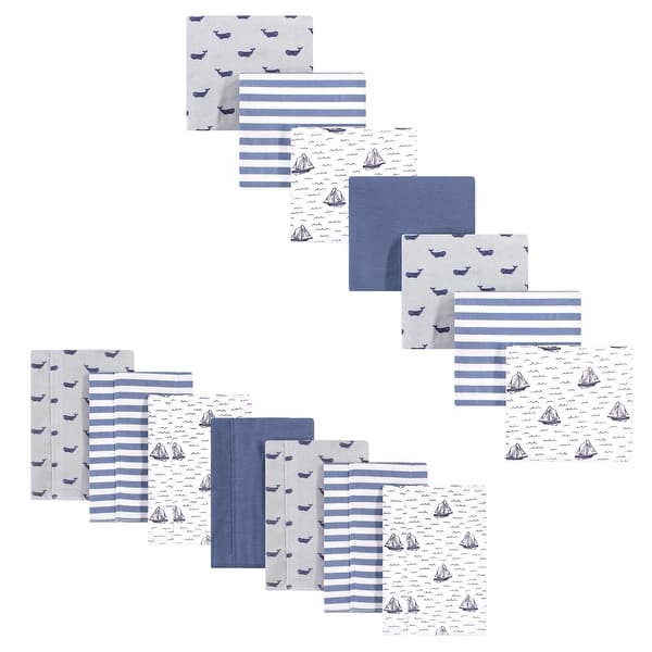 slide 1 of 1, Hudson Baby Infant Boy Cotton Flannel Burp Cloths and Receiving Blankets, 14-Piece, Sailboat, One Size - Sailboat - One Size
