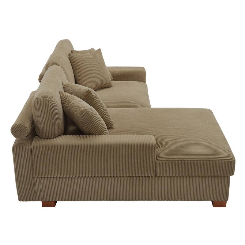 Modern L-Shaped Corduroy Modular Sectional Couch Sofa with Pillows