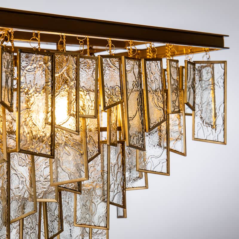 CraftHome 4-Light Mid-Century Modern Matte Gold Glass Fringe Chandelier for Dining Room with Water Glass Shade