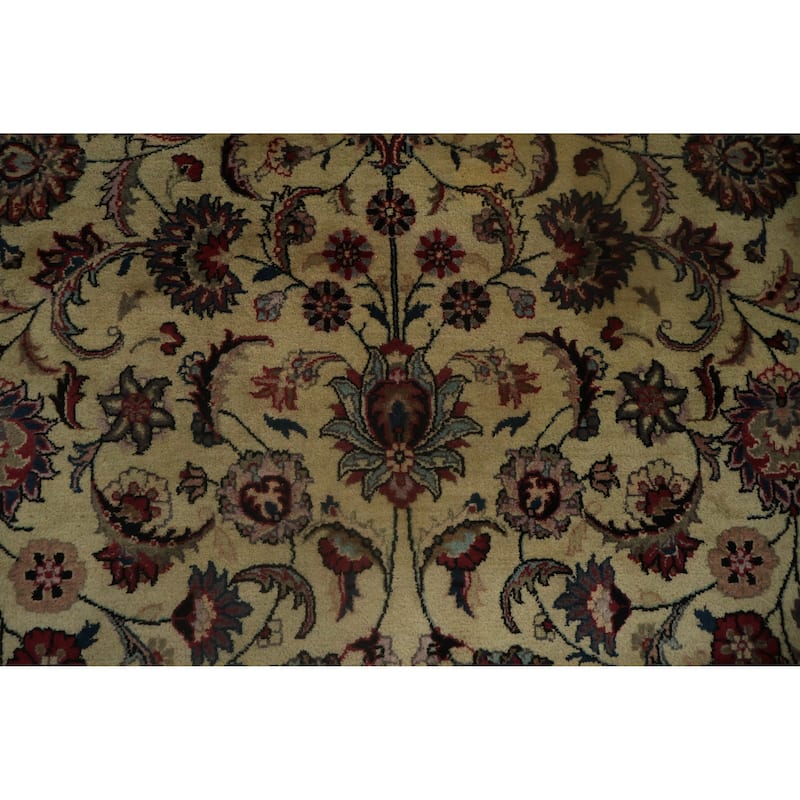 Hand Knotted Oriental 100% Wool Carpet Traditional All-Over Beige & Ivories Kashan Area Rug - 12' 7'' X 9' 1''