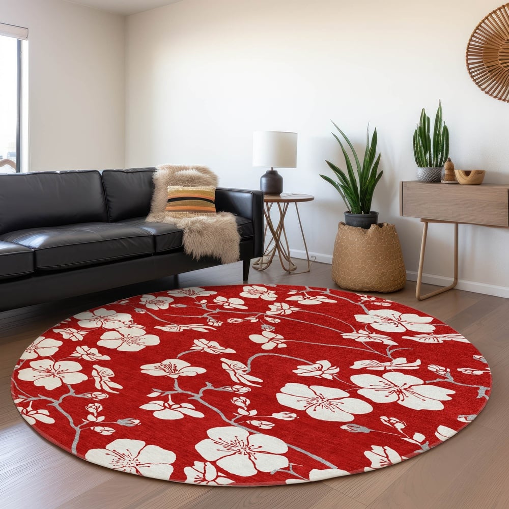 Machine Washable Indoor/ Outdoor Calm Floral Chantille Rug