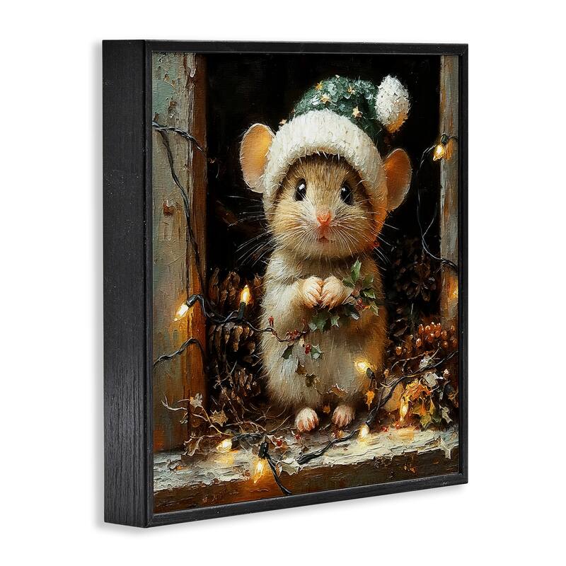 Stupell Barn Mouse with Christmas Lights Framed Giclee Art Design By Riley B